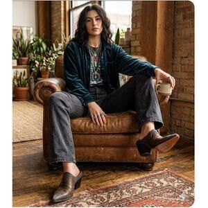 Dan Post Western Mules Brown Leather Studded Suede Snip Toe Clogs Cowgirl Sz 10